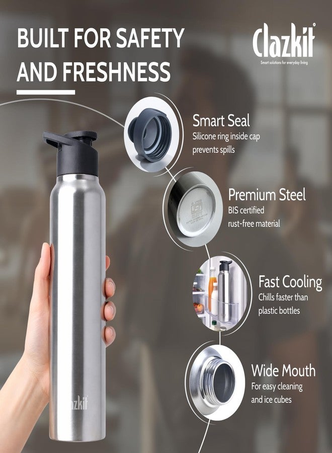 Clazkit زجاجة مياه رياضية من الفولاذ المقاوم للصدأ من كلازكيت أمايز، سعة 1000 مل | حاصلة على شهادة الجودة الهندية (ISI) | مانعة للتسرب، مقاومة للصدأ، خالية من مادة BPA، متينة للاستخدام في الجامعة، الثلاجة، الرياضة، النادي الرياضي، اليوغا، والمكتب - سهلة التنظيف وقابلة لإعادة الاستخدام - Image 2